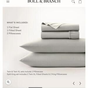 BOLL & BRANCH Signature Hemmed Sheet Set King White Luxury 100% Organic Cotton